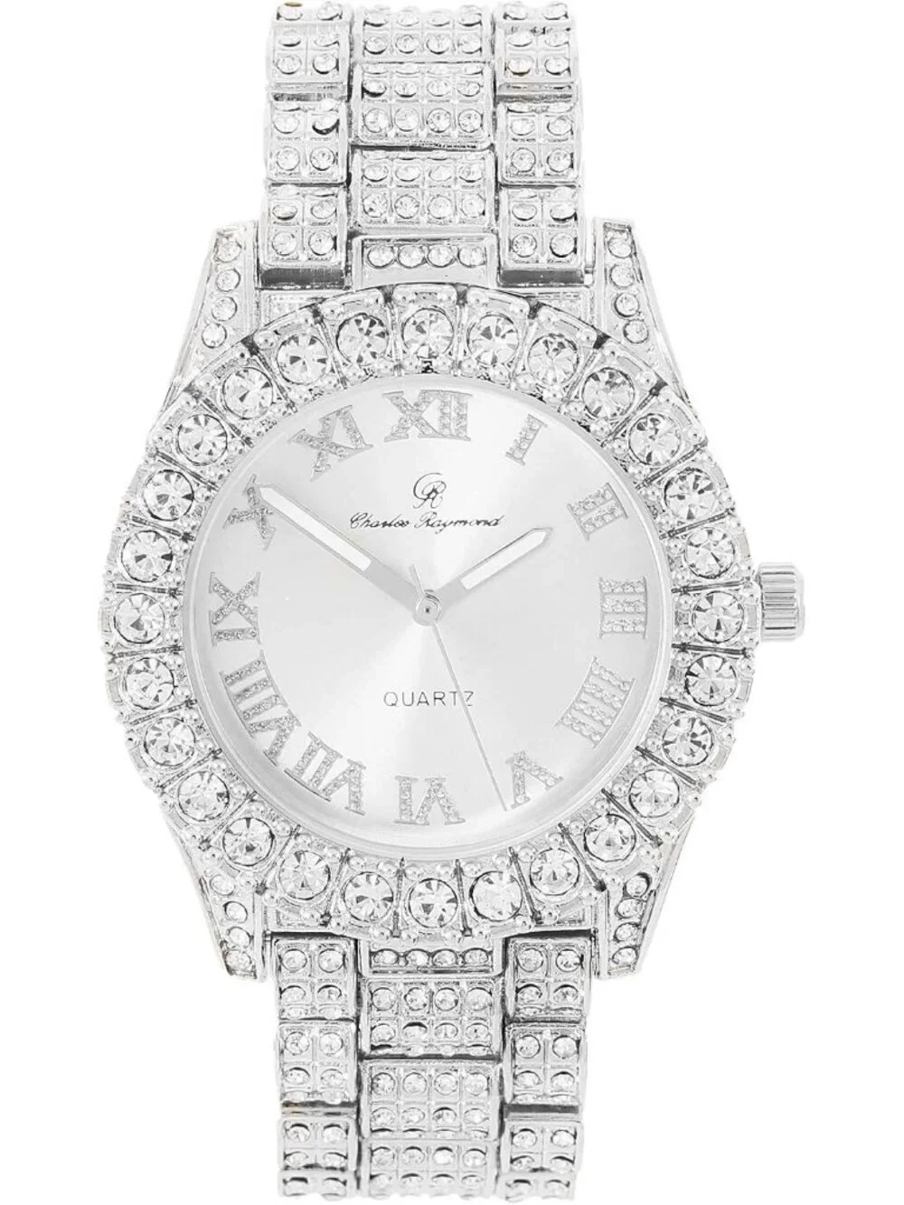 Women's Silver Big Rocks Bezel Colored Dial with Roman Numerals Wrist Watch